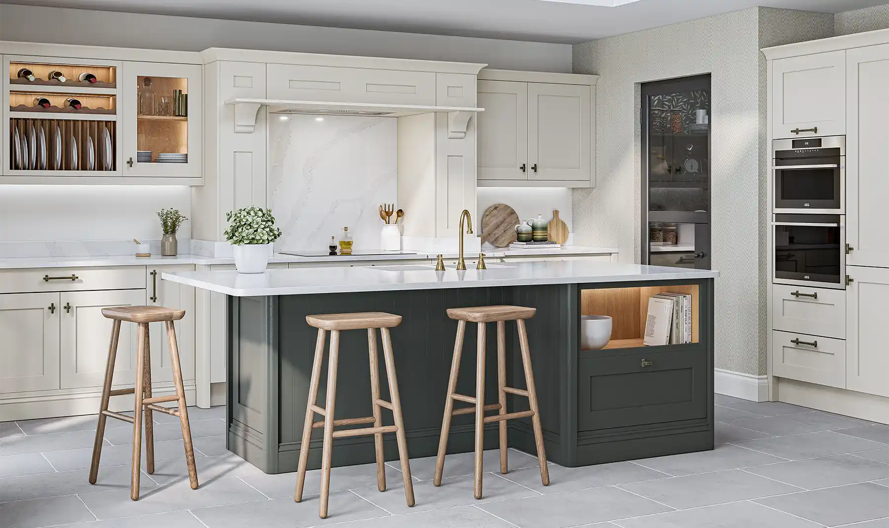 Mornington Shaker Kitchen in Taupe Grey & Copse Green