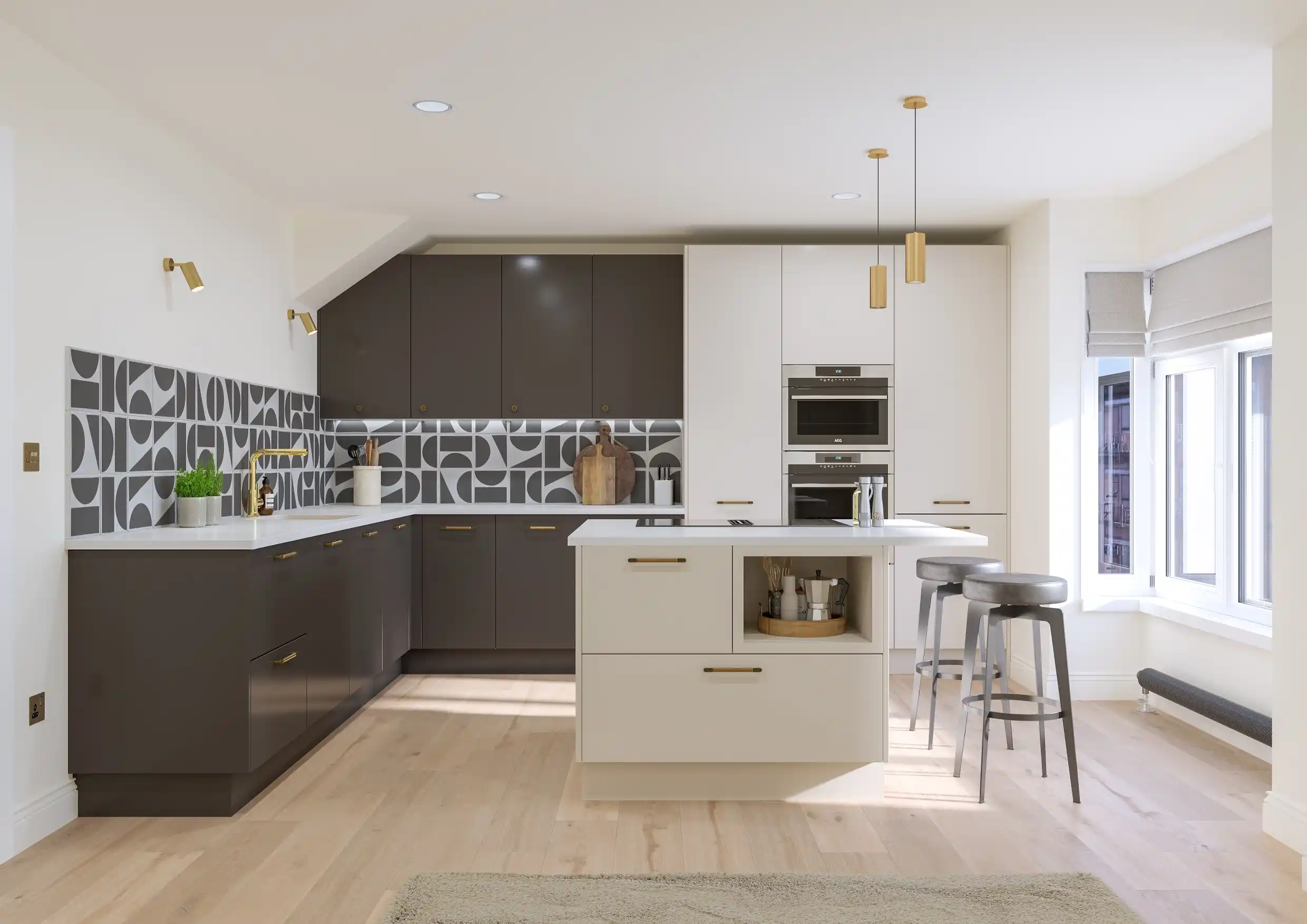 Stanhope Modern Kitchen in Whitfield Dove Grey and Graphite