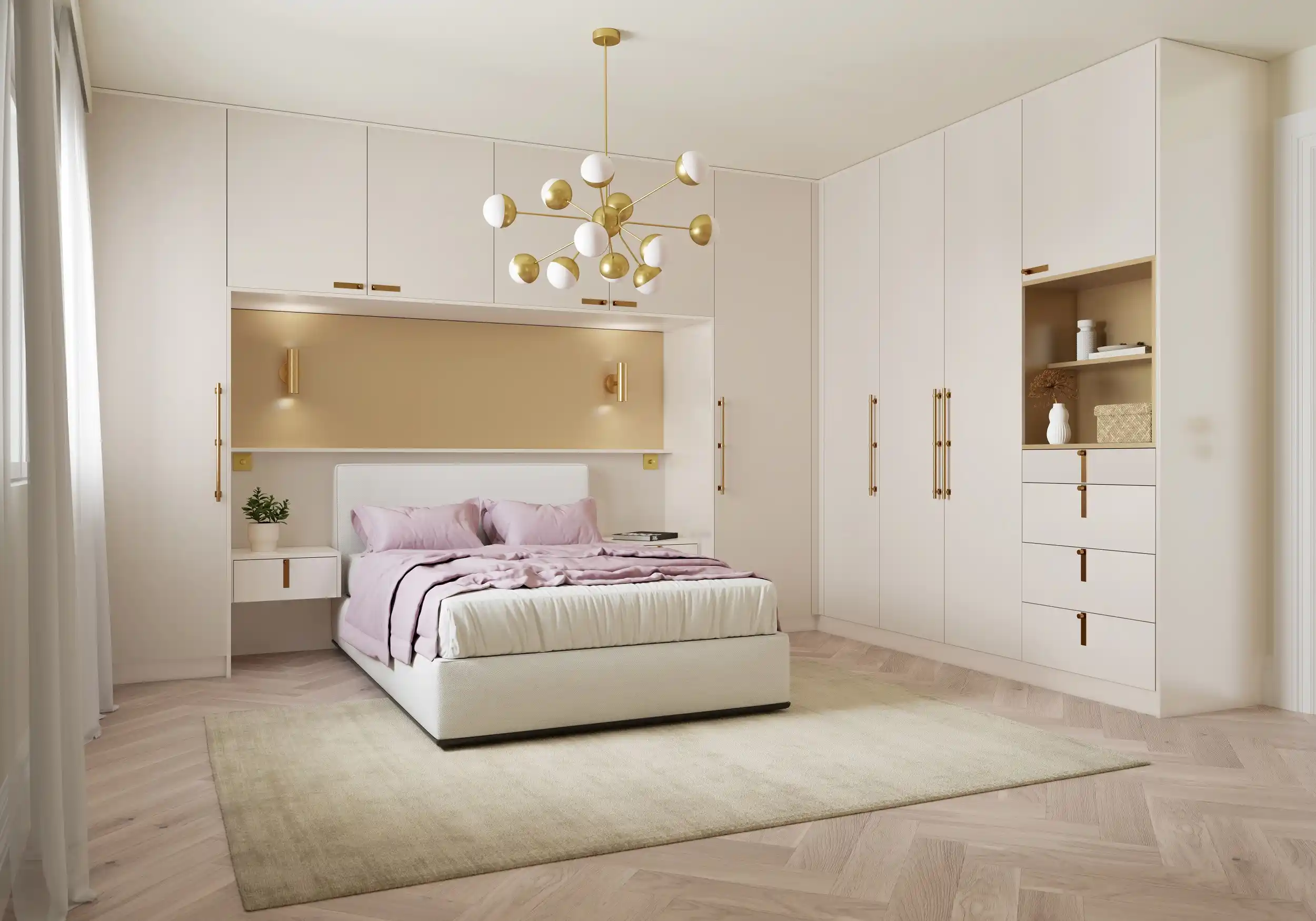 Unity Bedroom in Gloss Cashmere and Gold Metallic