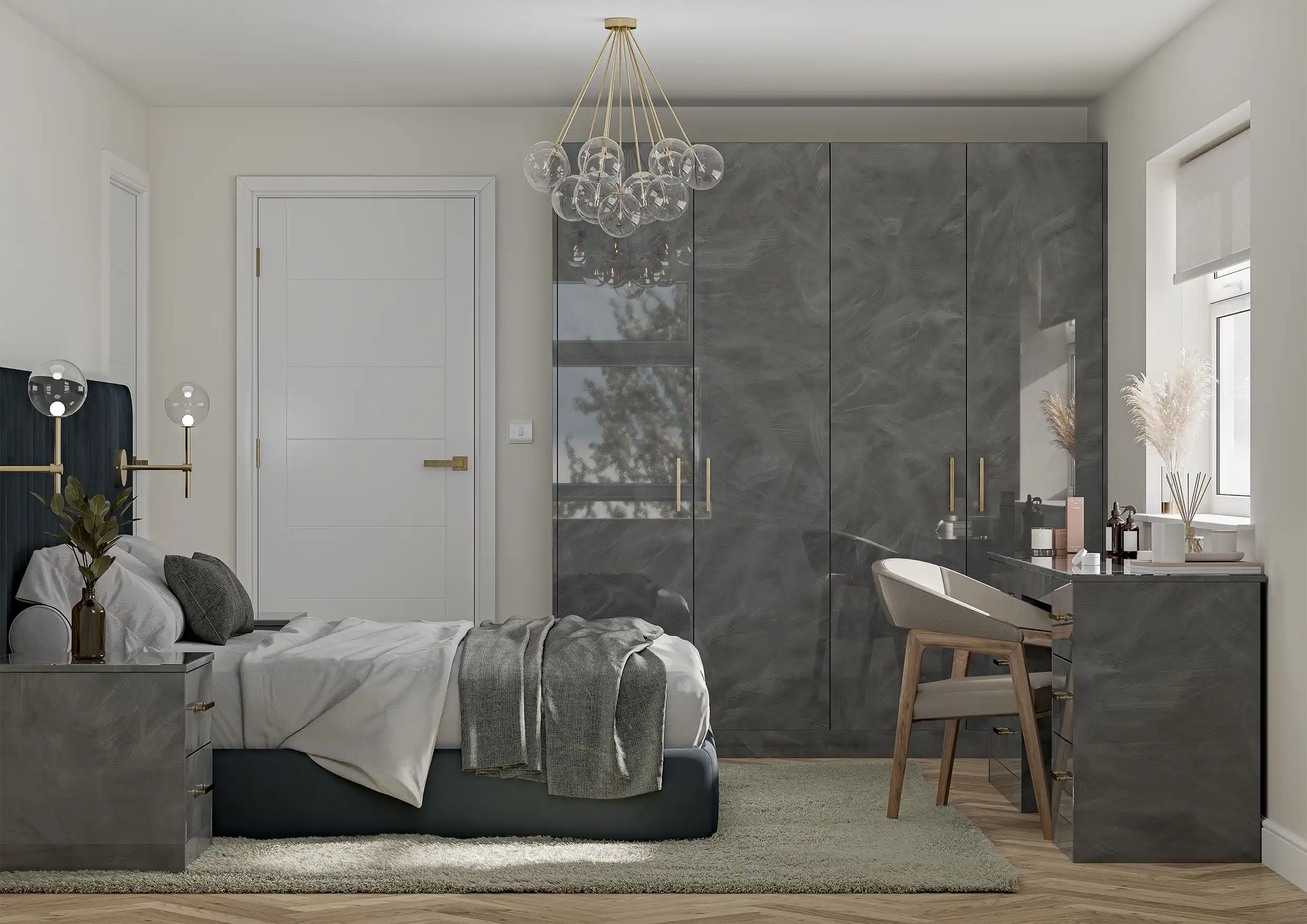 Unity Bedroom in Luxe Anthracite Metallic