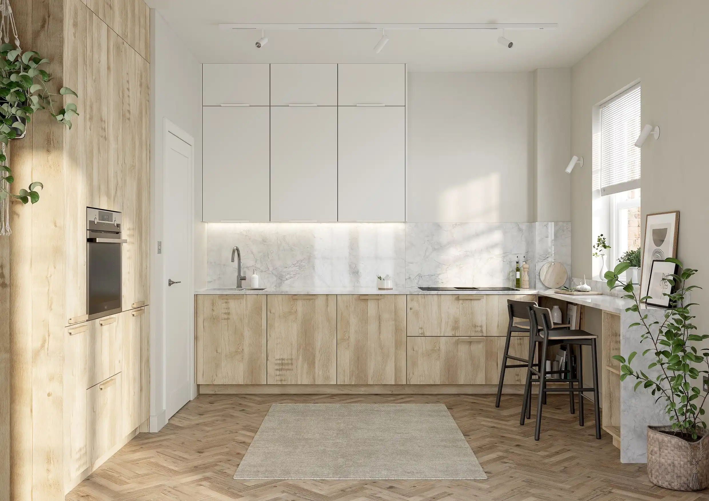 Unity Kitchen in Natural Oak Montane and Supermatt Light Grey