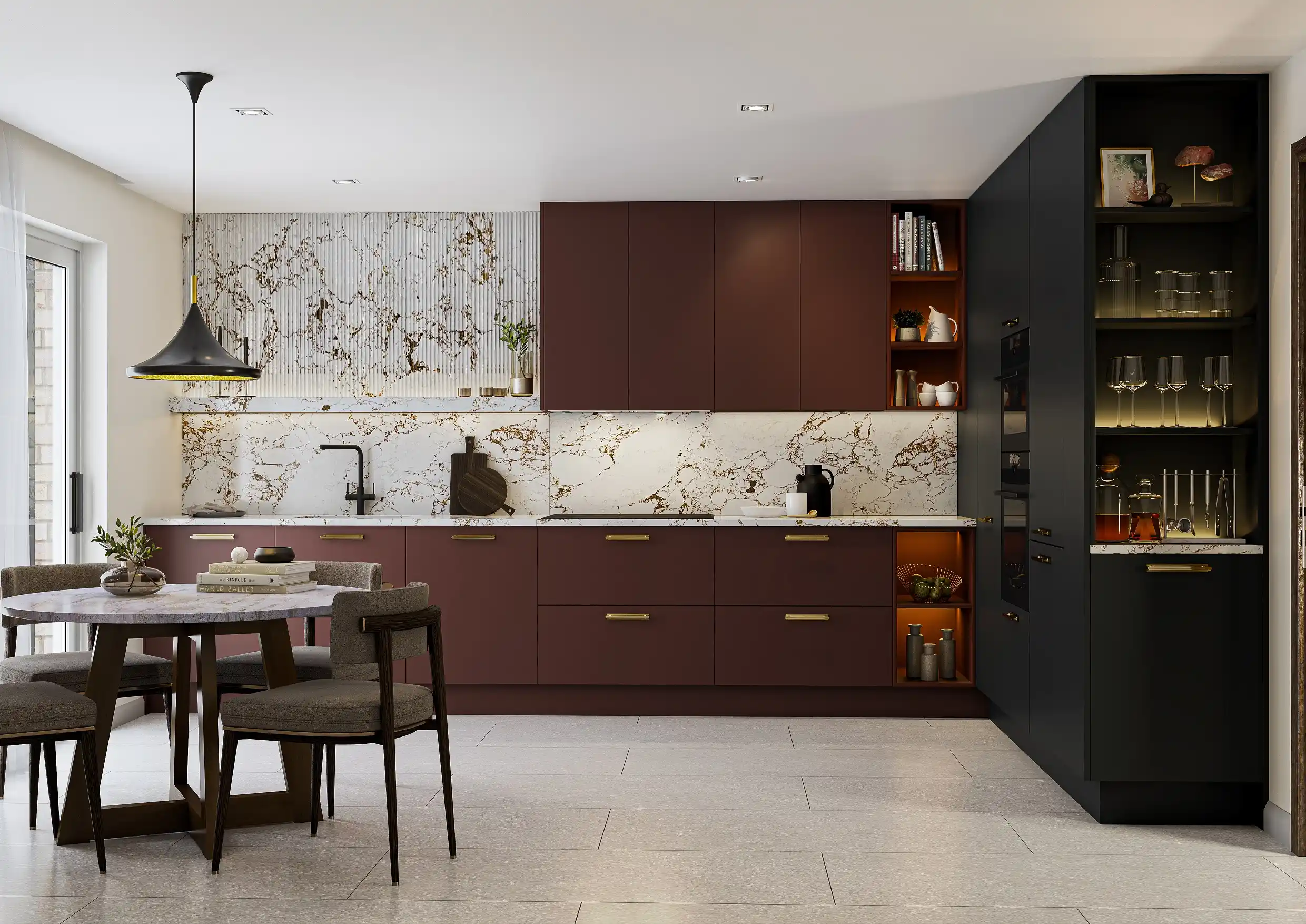 Unity Kitchen in Onyx Nero and Bordeaux