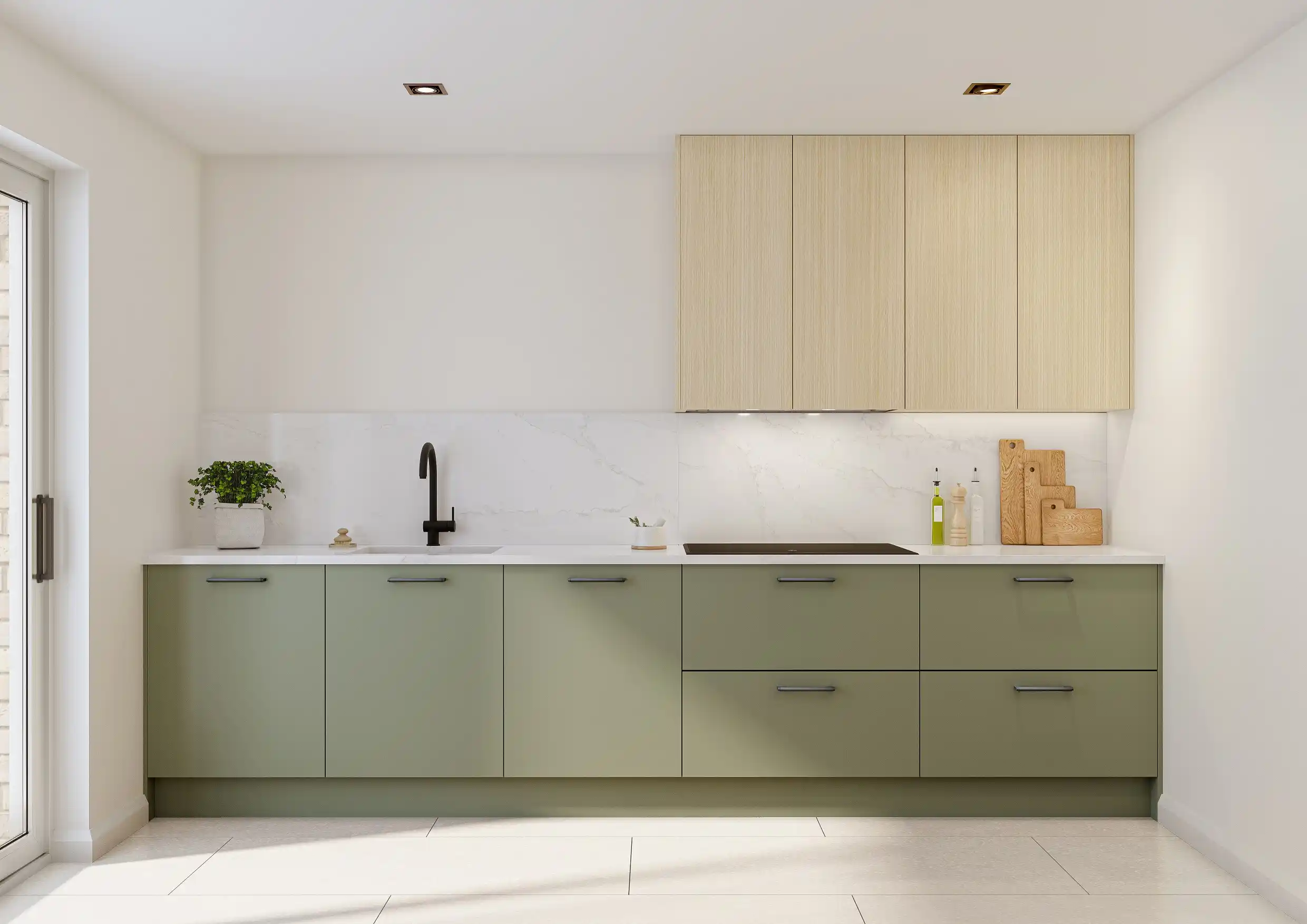 Unity Kitchen in Reed Green and Natural Oak Linear